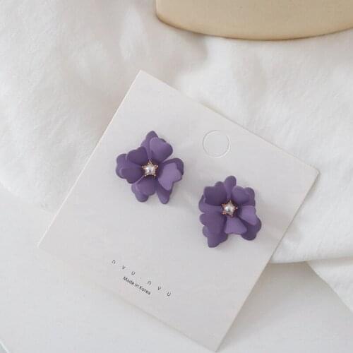 Elegant and Vintage Stud Earrings For Women Purple paint flower multi-layer petal earrings Jewelry