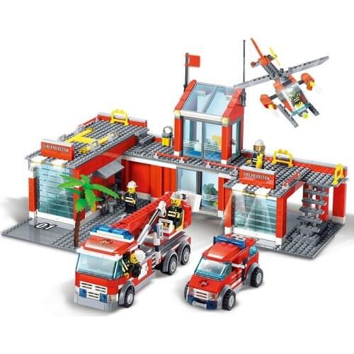 City Fire Station Building Blocks Sets Firefighter Truck Car Blocks Models Toys for Children Rescue Car Educational Toys Bricks