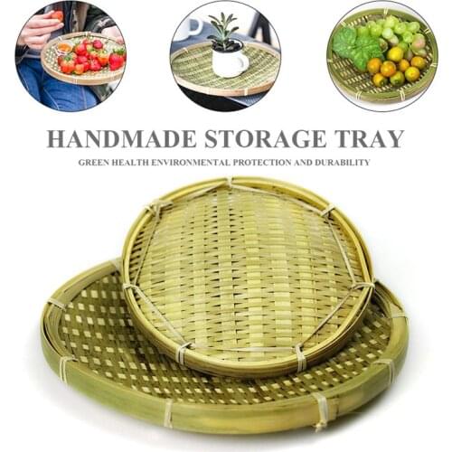 Hot YO-Bamboo Round Fruit Plate Handmade Storage Tray Hand Knitting Bread Basket Food Fruit Basket Hotel Hotel Dining Tray