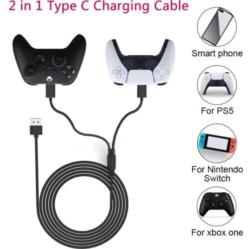For PS5 Controller Charging Cable 2 in 1 Type C Power Line 3M For Xbox One NS Switch Gamepad Smart Phone Charger Line