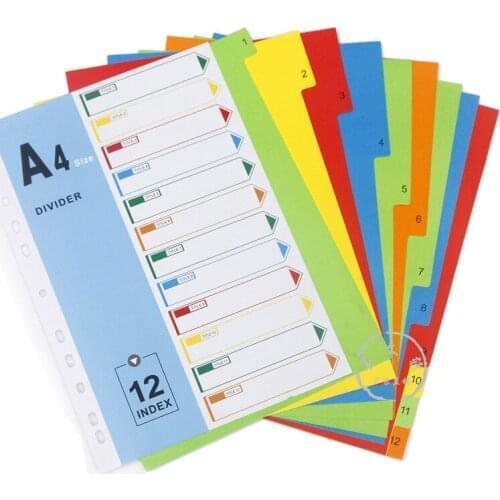 A4 Planner Divider 11 Holes 12 Dividers Colorful Paper CardBoard Index Card For Loose Leaf Paper File Folder Dividers(12 Sets)