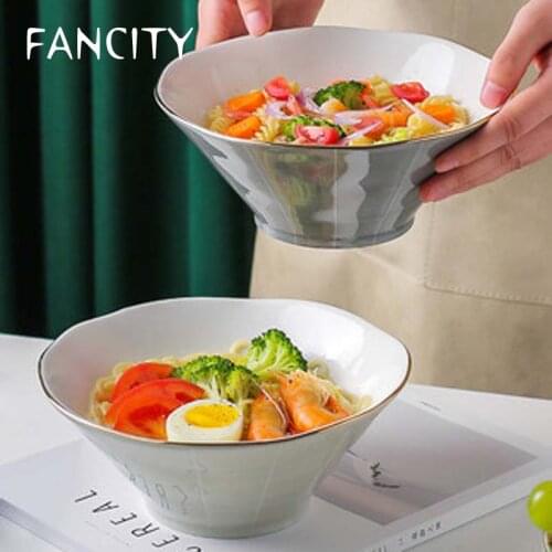 FANCITY Sangmo Ramen Bowl Ceramic Large Bowl Soup Bowl Noodle Bowl Creative Personality Household Large Hat Bowl Noodle Bowl
