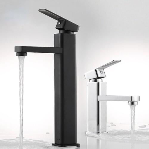 Square Black/Chrome Bathroom Basin Faucet Tall Washbasin Mixer Tap Sink Faucet Single Hole Bathroom Faucets
