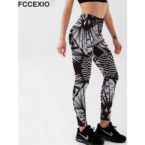 FCCEXIO New Women Push Up Skinny Mosaic Stripe Spider Web Print Leggings Outdoor Sportswear Fitness Elastic Force Legging