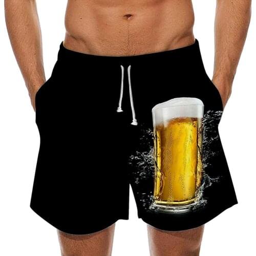 Summer Mens Beach Swim Trunks 3D Beer Printed Elastic Waist Quick Dry Swimwear Casual Shorts Swimsuits Short Pants Male M-XXL