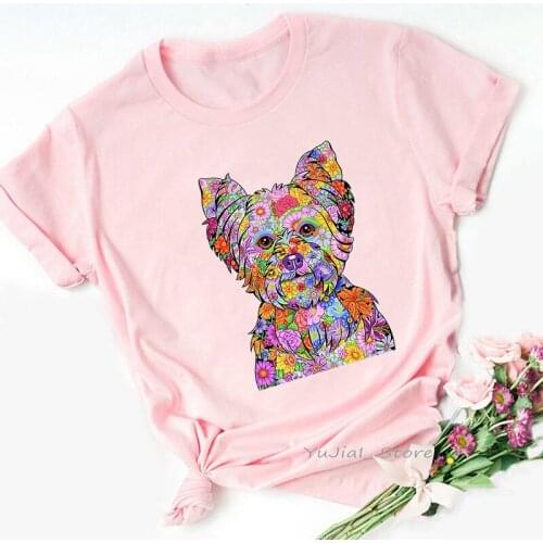 2021 Hot Sale Cute Teddy Dogs Animal Print Tshirts Women Pink T Shirt Female Tumblr Tops Tee Shirt Femme T-Shirt Clothes