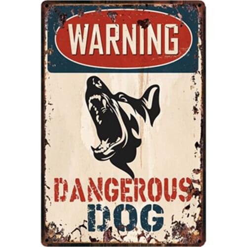 [ Kelly66 ] Warning Dangerous Dog Metal Sign Tin Poster Home Decor Bar Wall Art Painting 20*30 CM Size y-2150