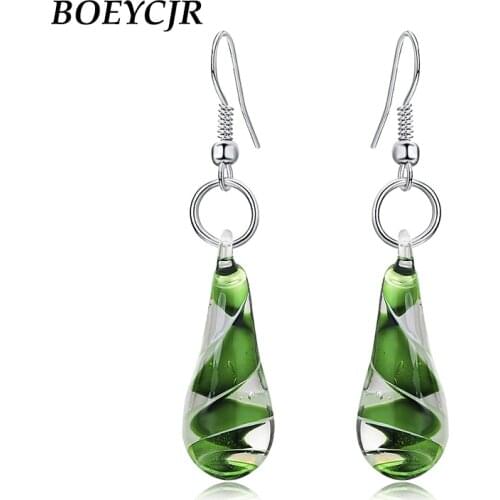 BOEYCJR Trendy Spiral Quicksand Glass Earrings Handmade Fashion Jewelry Hook Earrings Dangle Earrings for Women Gift