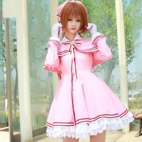 New Anime Cardcaptor Sakura/card Captor Cosplay Costume Kinomoto Sakura Cosplay Costume Halloween Pink Lolita Dress Set With Hat