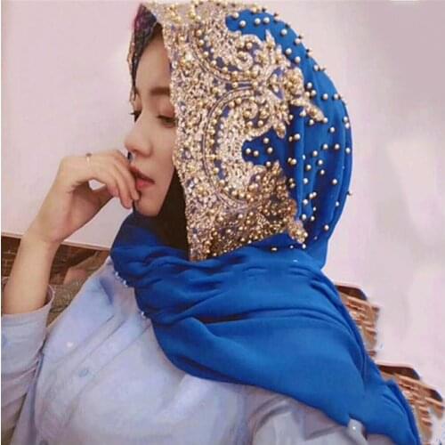Wholesale price hijabs Muslim Islamic Scarf Scarves for Woman Long Underscarf Hijab Solid Color with Bead Prayer Turbante