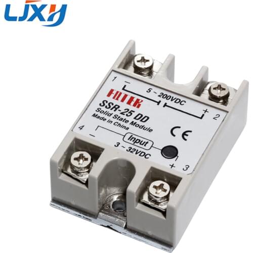 LJXH Plastic Single Phase Solid State Relay Module SSR-10DD 25DD 40DD 75DD 100DD DC Control DC Relais 3~32VDC to 5~200VDC