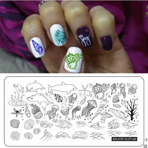 Major Dijit Nail Stamping Plates Sea Animal Flame Pattern Nail Art Design Image Plate Stencil Nails Tools For Nails