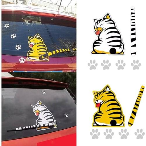 Movable Cat Pattern Car Sticker Car Rear Window Wiper Sticker Self Adhesive Animal Decal Art Tattoo Decorative Supplies