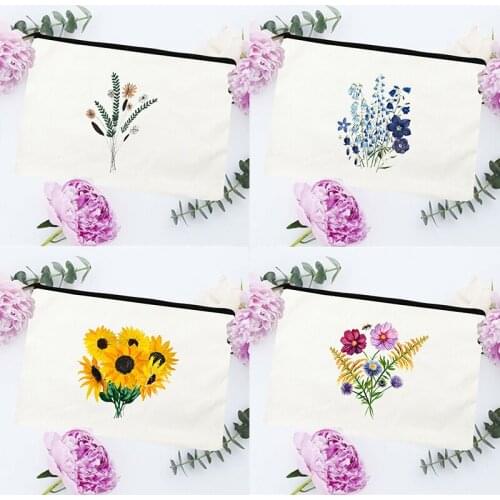 Flower Printed Portable Travel Storage Bags Cosmetic Case Toiletry Organizer Wash Makeup Pouch Female Clutch Student Pencil Bags