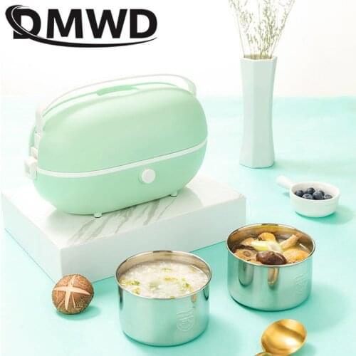 110V/220V Portable Electric Lunch Box Stainless Steel Liner Rice Cooker Home Office Heated Food Warmer Container Meal Thermal EU