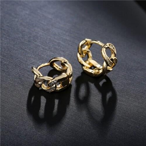 2021 New Arrival Gold Color Cuban Chain Geometric Hoop Earring For Women AAA+ CZ Female Wedding Earring Engagement Jewelry Gift