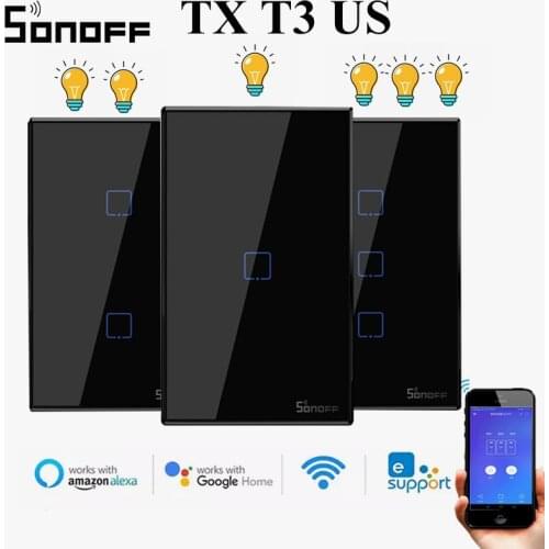SONOFF T3 US TX SERIES Smart Wifi Touch Wall Light Black Switch With Border 433 RF/Voice/APP Control Works With Alexa Smart Home