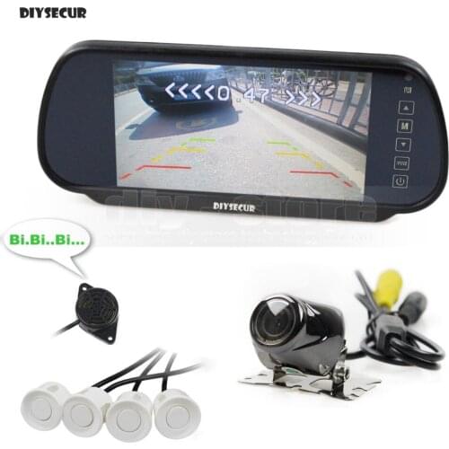 DIYSECUR 7inch Build-in LCD Display Mirror Car Monitor + Rear View Car Camera Video Parking Radar 4 Sensors Parking Accessories
