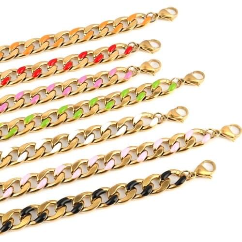 New Fashion Punk Color Thick Chain Bracelet Stainless Steel Bracelets For Women Curb Cuban Chunky Women Bracelet Jewelry Gift