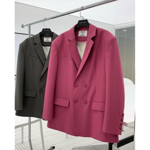 JESSIC Autumn Double Breasted Oversized Women Jacket Blazer 2021 Full Sleeve Ladies Outwear Tops Stylish Female Suit Coat
