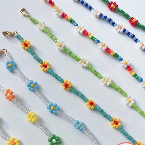 Kpop Bohemian Handmade Beaded Flower Choker Necklace 2021 Summer Women Collares collier femme Fashion Jewelry Drop Shipping