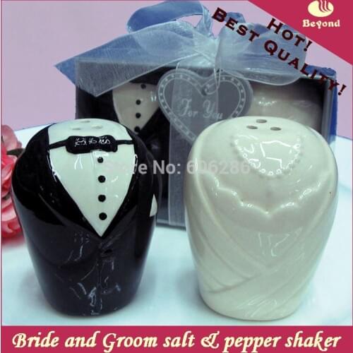 100pcs=50sets/lot Wedding Return gifts Bride Shower Favors Ceramic bride and groom salt and pepper shakers