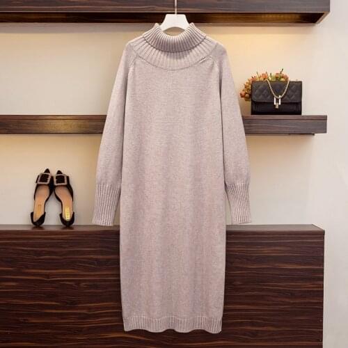 2020 Women Autumn Winter Turtleneck Long Sweater Dress Full Sleeve Loose Straight Knitted Jumpers Dresses Plus Size