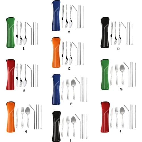 3/8Pcs/Set Stainless Steel Fork Spoon Cutlery Set Steak Knife Fork Spoon Portable Camping Bag Picnic Outdoor Tableware with bag