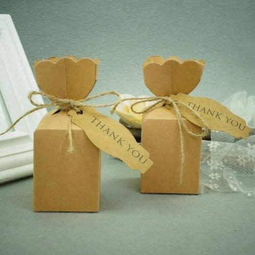 48pcs Kraft Paper Candy Box with thank you tags Rustic Wedding Favors Candy packaging supplies Wedding Party Gift Boxes