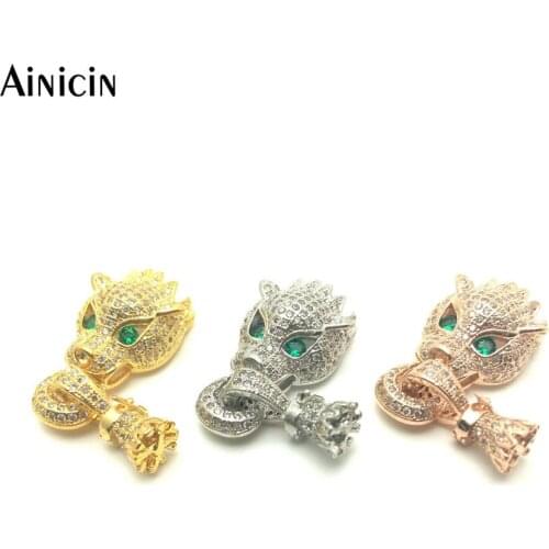 5pcs High Quality CZ Setting 13x35mm Small Size Leopard head Jewelry Connectors Fashion Women Jewelry Making Pendants Gold Silve