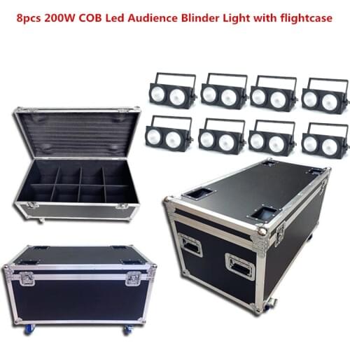 8pcs 200W COB Led Audience Blinder Light with flightcase 2eyes RGBWA UV 6in1 2x100W Led Strobe Disco dj Lighting LED par light