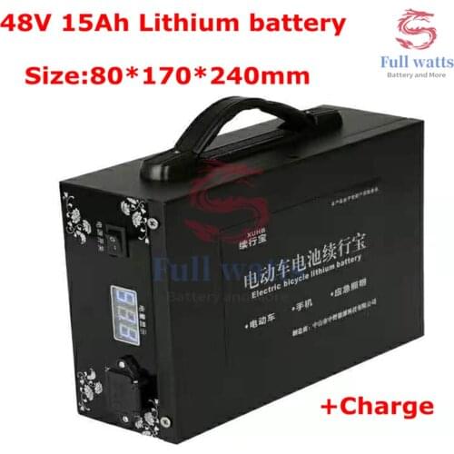 Ebike Battery 48V 15AH +LED Battery Capacity Display 2A Charger for 1000W 2000W Electric Bicycle Motorcycle Emergency Lighting