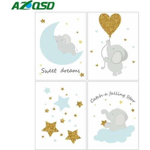 AZQSD 5D Diamond Painting Elephant Heart Moon Cross Stitch Rhinestones Diamond Embroidery Cartoon Mosaic Handicraft Home Decor