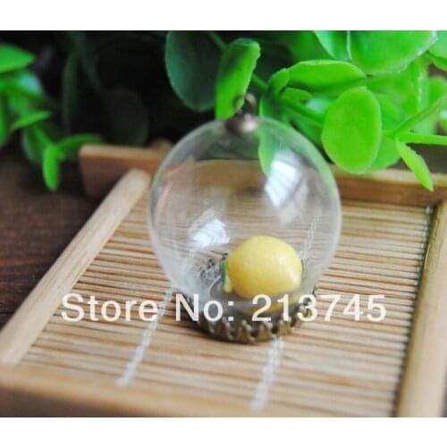 Freeshipping 50set 30*20mm Glass globe & bronze crown base& 6mm cap Set DIY glass bottle vial pendant DIY glass cover