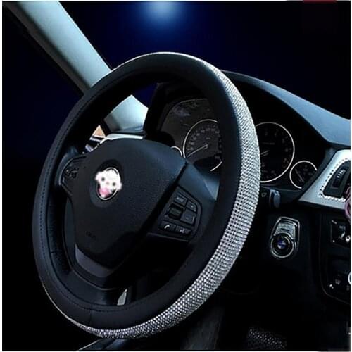 Bling bling Full Sparkly Rhinestone car Steering Wheel Cover Leather Auto Car Styling Interior Decor Accessories-38CM