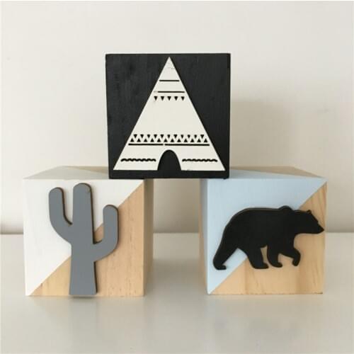 More Design Original Pine Wooden Swan/Polar bear Block Decoration for Baby Room Decal Thing Baby Room Cute Decorative (6*6*6CM)