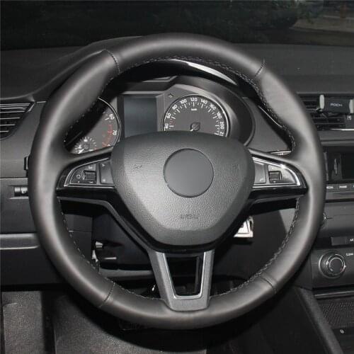 Car Steering Wheel Cover Hand-stitc​h on Wrap Cover Car interior decoration For Skoda Octavia 2017 Fabia 2016 2017 Rapid Spaceba