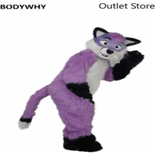 Long Furry Purple Husky Wolf Fox Fursuit Mascot Costume Adult Cartoon Outfit Fancy Dress Carnival Halloween Xmas Ad Clothes