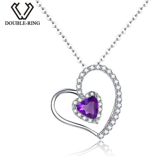 DOUBLE-R Amethyst Heart Pendant Real 925 sterling silver jewelry Necklaces&Pendants Fine Band Jewelry for women