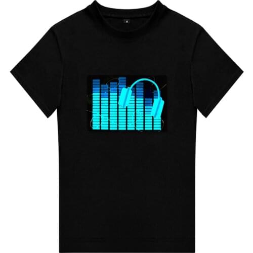 Music Activated EL Tshirt Cold Light Sound Activated Equalizer LED T-Shirt for Bar Rock Disco with DC3V inverter