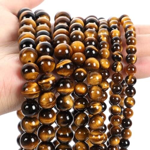 Smooth Natural Yellow Brown Tiger Eye Stone Beads Round Loose Bead For Jewelry Making Bracelet DIY Accessories 4/6/8/10/12MM