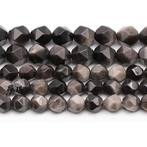 Faceted Natural Silvery Obsidian Round Loose Beads 6 8 10mm Pick Size Diamonds Cutting Beads For Jewelry Making DIY Bracelet15