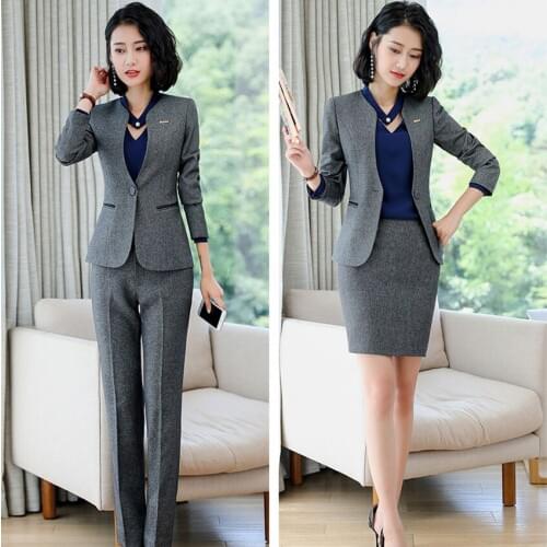 IZICFLY New Style Autumn Gray Trouser and jacket suit women Work Wear Office Elegant Business two piece ladies office pant suits