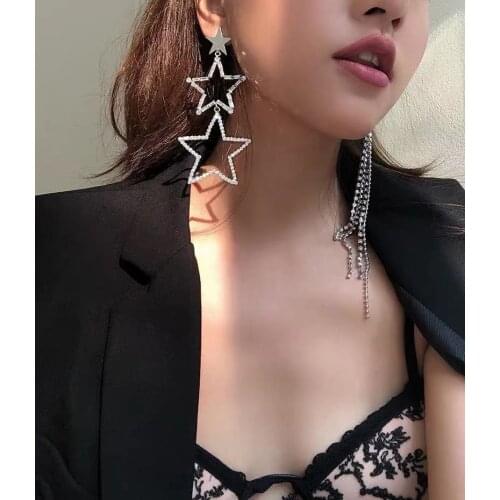 Korean pop Earrings irregular Rhinestone exaggerated female Pentagram fringe pop female earrings earrings