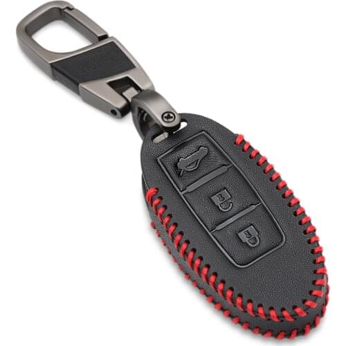 Leather Car Key Covers Case For Nissan Qashqai Pathfinder Versa Tidda Murano Rogue X-Trail Smart Car Key Jacket With Keychains