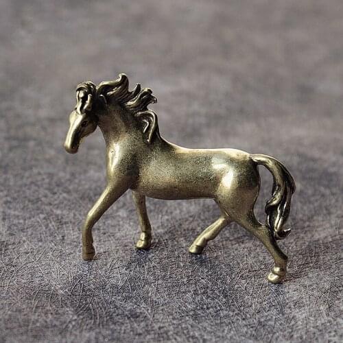 Brass Animal Horse Lucky Feng Shui Home Decorations Crafts Accessories Desktop Ornaments Vintage Copper Figurines Miniature Pets