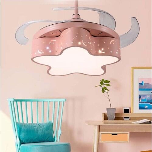 LED 42 Inch Ceiling Fans Light Children Room Football Boy Remote Control Ceiling Fan Lamp Girl Princess Lamp Pink