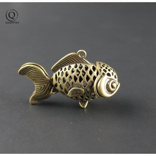 Copper Goldfish Keychain Pendant Vintage Brass Metal Fish Key Chains/Rings Bag Charm Key Holder Handmade Artwork Gifts