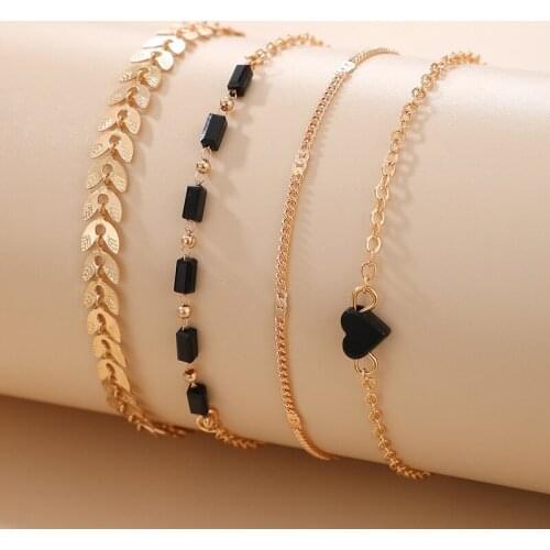 Trendy Metal Geometric Bracelets Womens Bohemia Alloy Black Love Plane Chain 4 Pieces Chain & Link Bracelets Jewelry for Girls