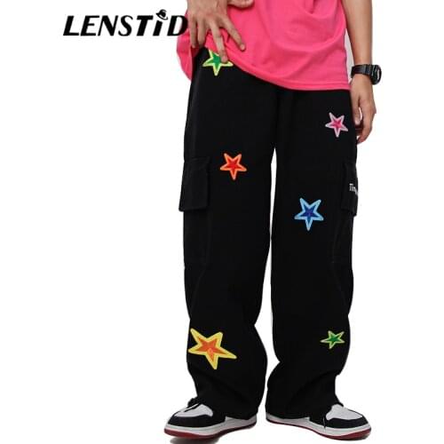 LENSTID Men Hip Hop Star Embroidery Baggy Joggers Pants Harajuku Streetwear Pockets Sweatpants 2021 Autumn Casual Track Trousers